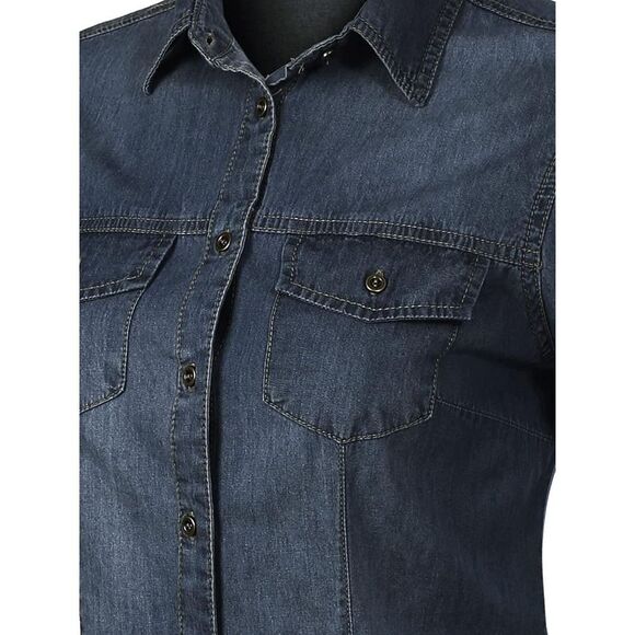 Design by Olivia Women's Cap Sleeve Button Down Denim Chambray Shirt NEEW NWt - Picture 3 of 9